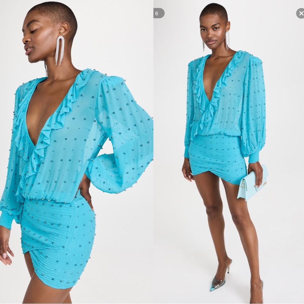 Retrofete Lennon Crystal Mini Dress in Blue Atoll Womens Cocktail